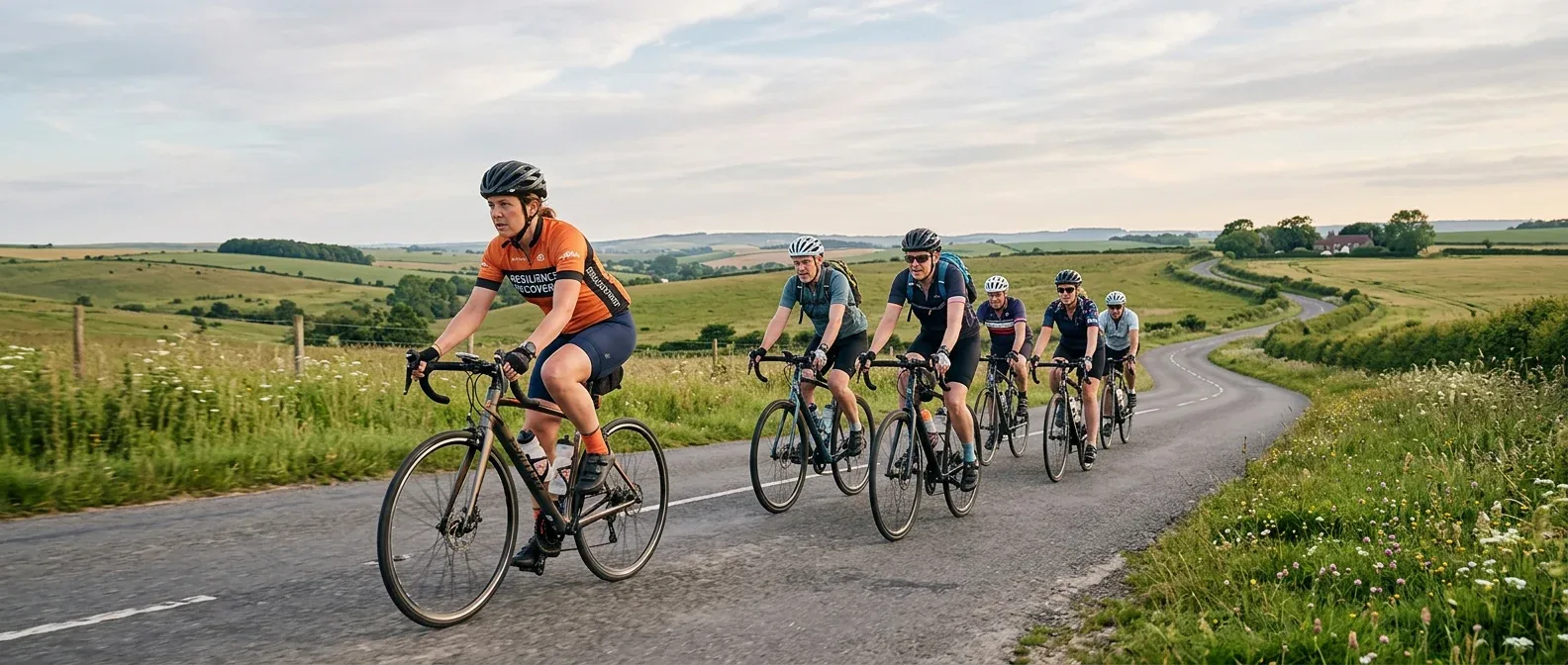 Group of cyclists on a country road